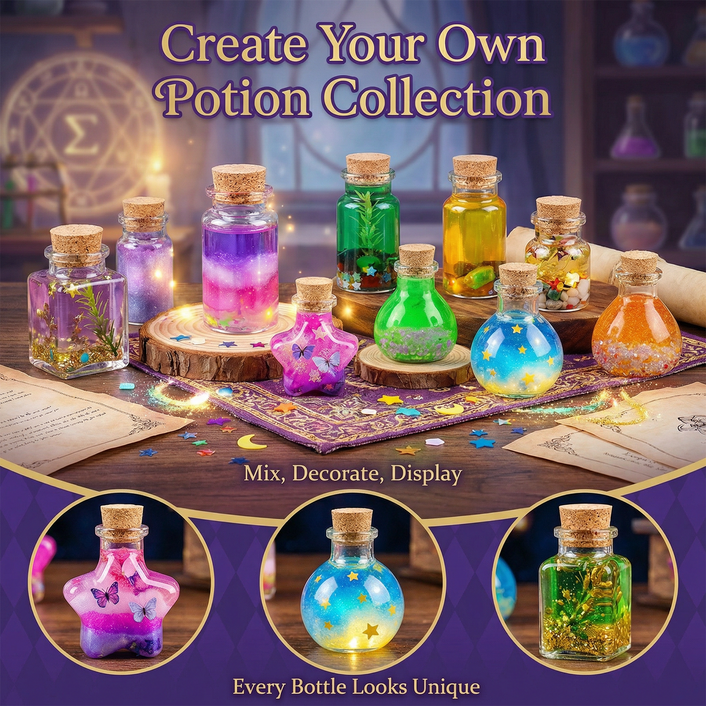 KIDDYCOLOR DIY Magic Fairy Potion Kit, 12 Bottles Magical Elixir Making Craft Set, Creative Toy Gift for Kids