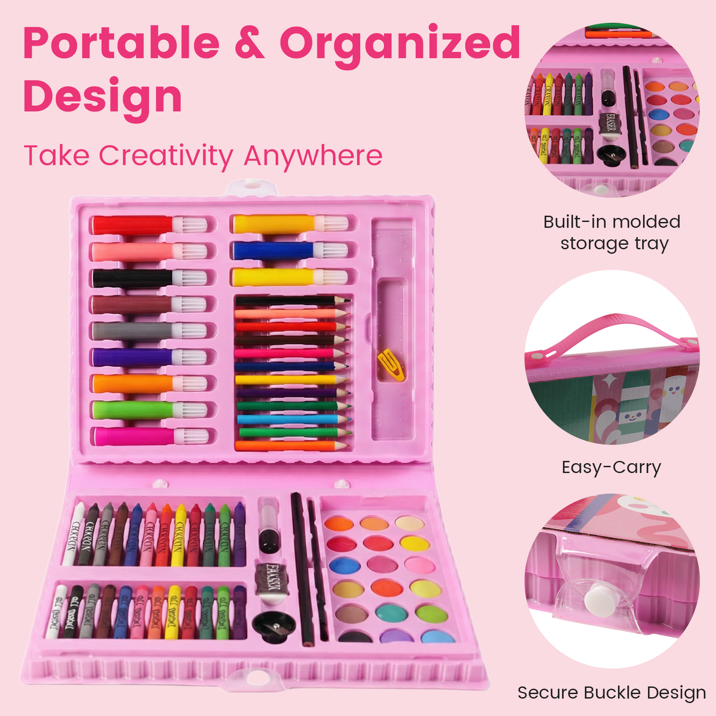 Kiddycolor 87 Pack Drawing Coloring Art Set, All in One Painting Creative Supplies Gift with Plastic Case for Kids Boys Girls