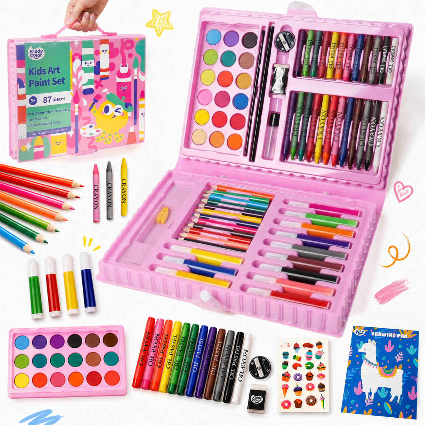 Kiddycolor 87 Pack Drawing Coloring Art Set, All in One Painting Creative Supplies Gift with Plastic Case for Kids Boys Girls