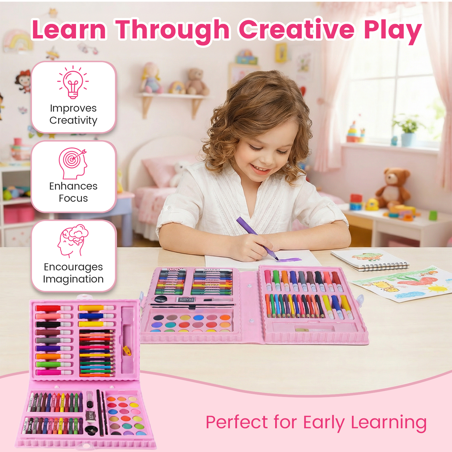 Kiddycolor 87 Pack Drawing Coloring Art Set, All in One Painting Creative Supplies Gift with Plastic Case for Kids Boys Girls