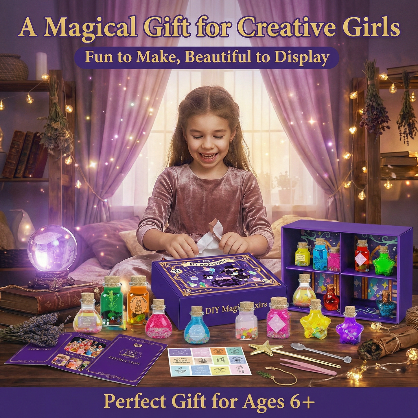 KIDDYCOLOR DIY Magic Fairy Potion Kit, 12 Bottles Magical Elixir Making Craft Set, Creative Toy Gift for Kids