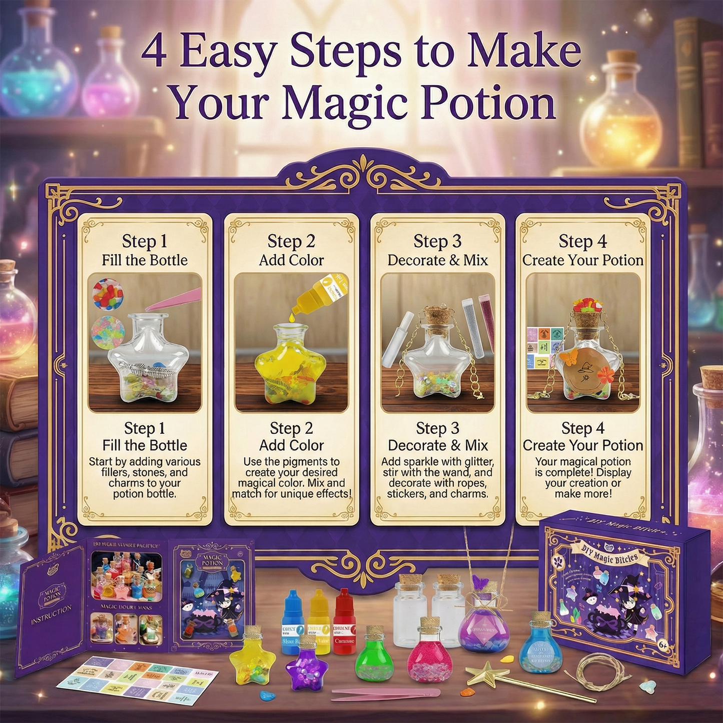 KIDDYCOLOR DIY Magic Fairy Potion Kit, 12 Bottles Magical Elixir Making Craft Set, Creative Toy Gift for Kids