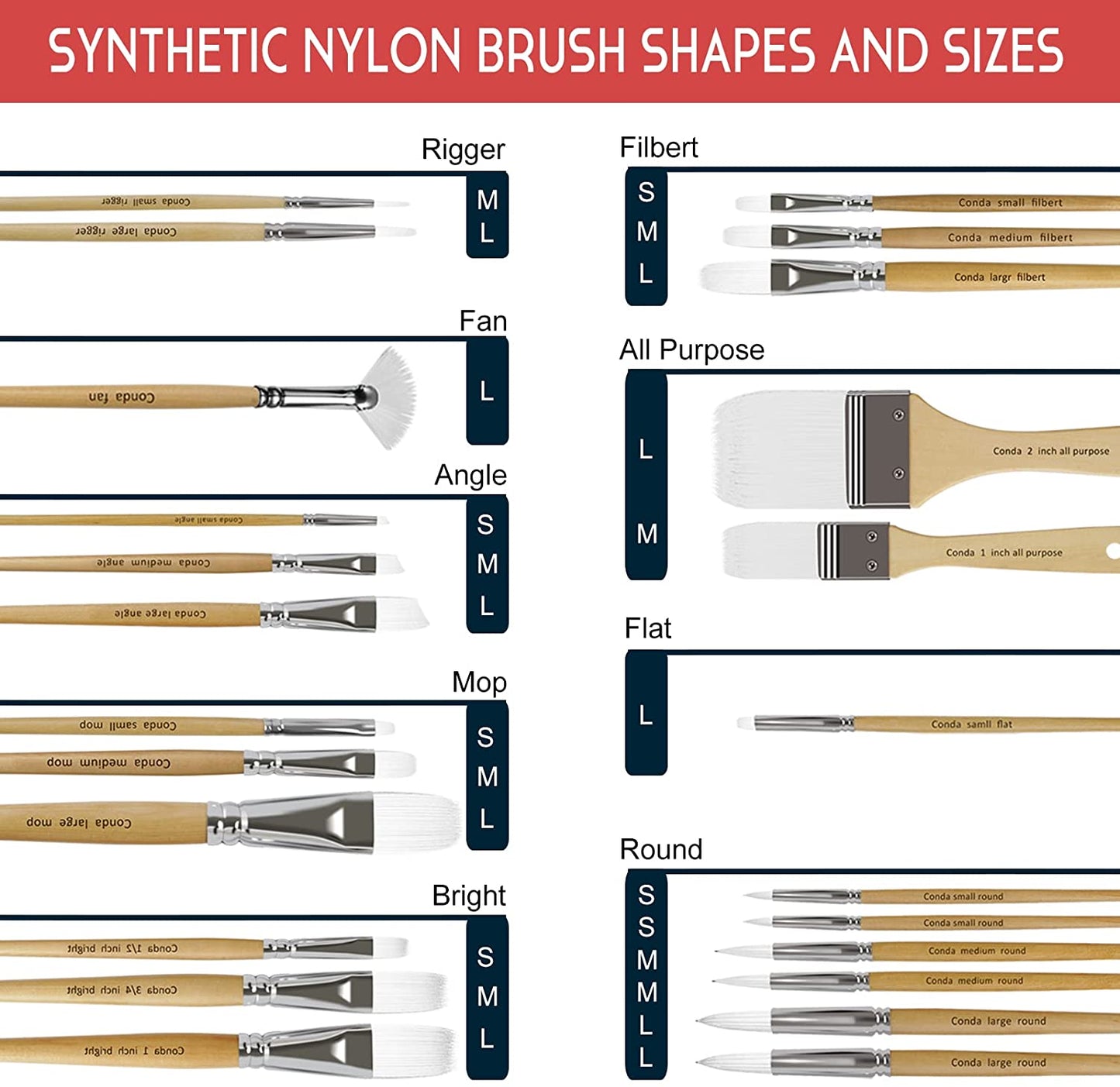 CONDA 24 PCS Paint Brushes Set